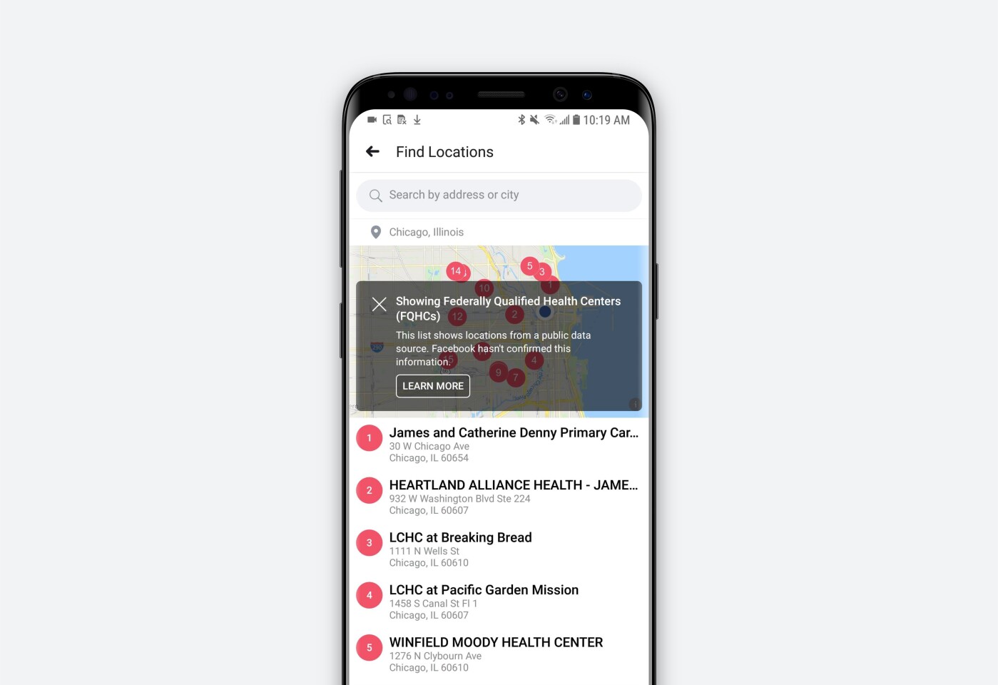 Location data is used to advise individuals where to go to complete certain health tests