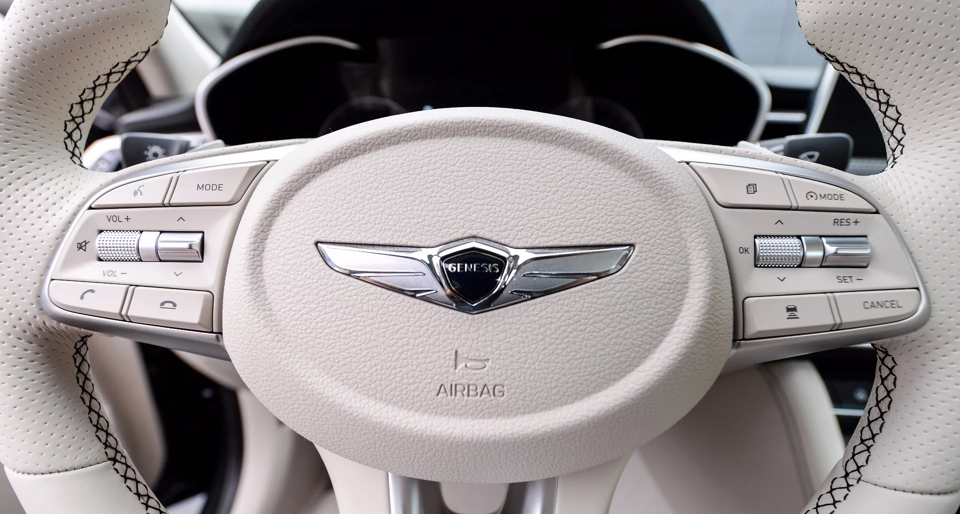 Up close with the steering wheel on the Genesis G70