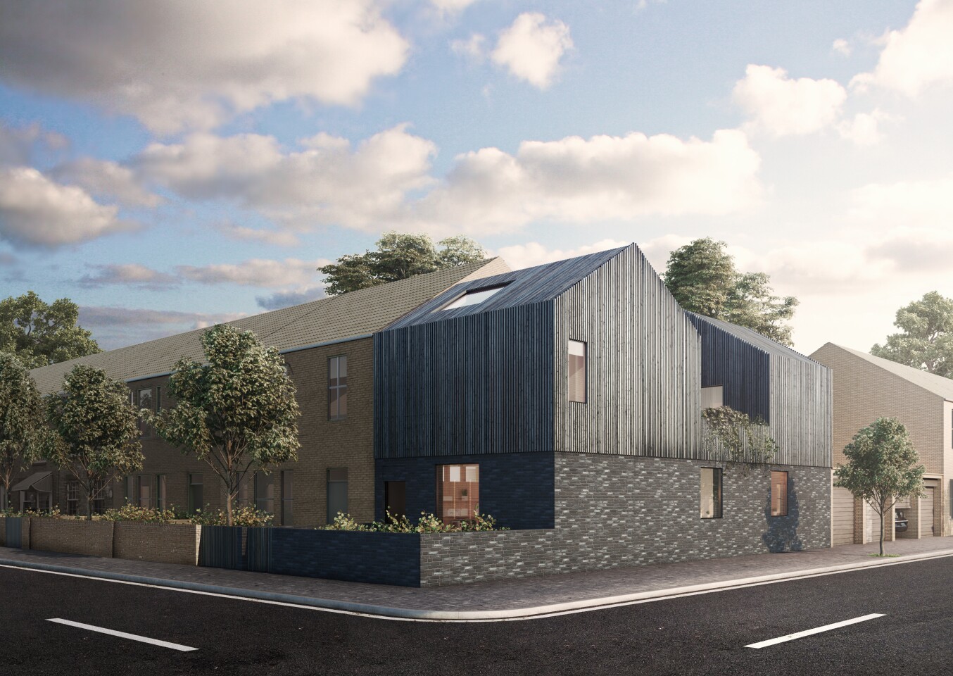 Both of Carl Turner Architects' Cube Haus designs are designed around a central courtyard. This one features two floors