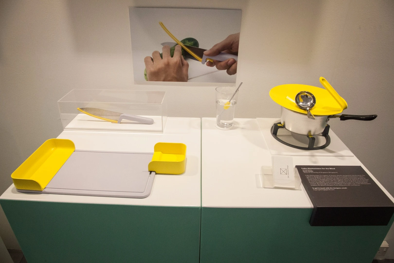 Global Grad Show: Folks by Kevin Chiam of the National University of Singapore is a system of kitchen utensils for the blind that features things like retractible guards for knives and a floating teaspoon to better warn of liquid contact