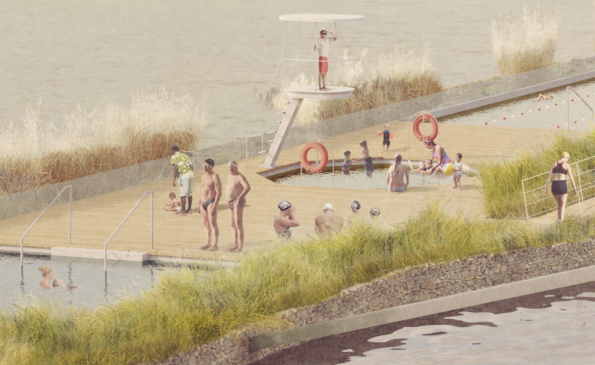 Though a dip in the River Thames might sound like a good idea if you're stuck in the city on a hot summer day, it's actually pretty dirty, so the pools will be filled with filtered water (Image: Studio Octopi & Picture Plane)