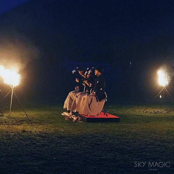 20 drones equipped with a total of 16,500 LED lights hovered in formation while flickering in time to the strumming of Shamisens