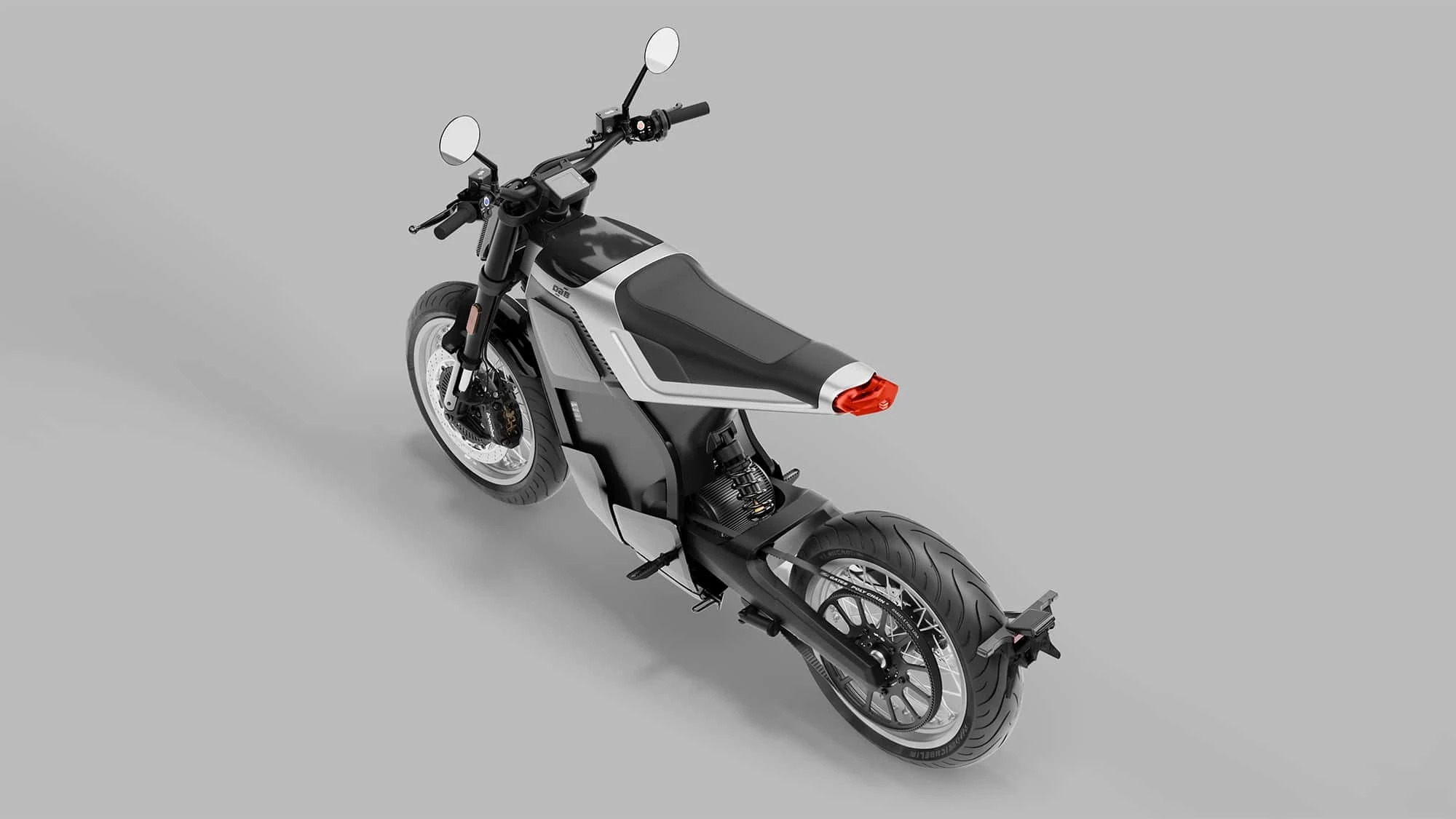 DAB 1 sits on a tubular steel double-loop frame and an aluminum two-sided swingarm
