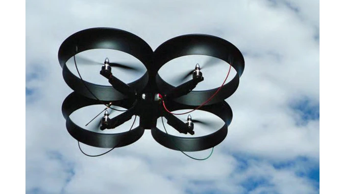 The CyberQuad UAV uses four ducted rotors for stable, stealthy flight in urban or enclosed environments