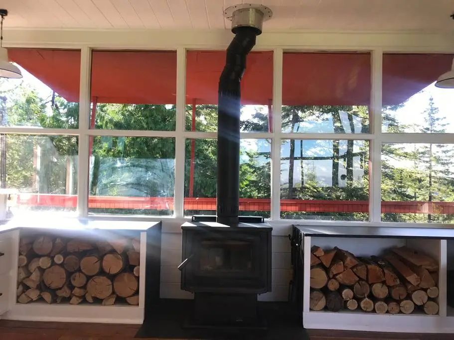 A wood-burning stove keeps Crystal Peak Lookout warm