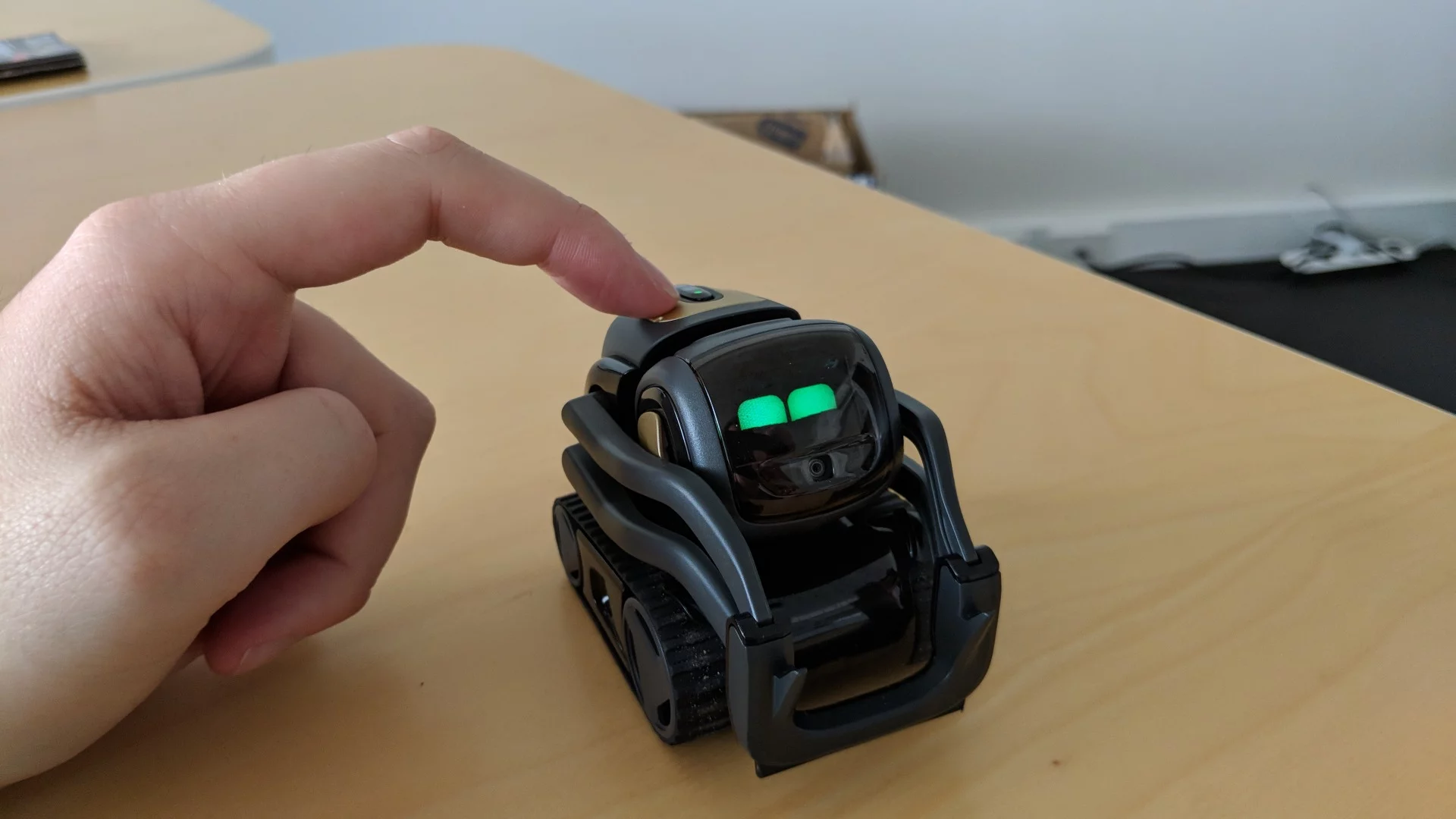 Vector has sensors on his back that let him react to touch