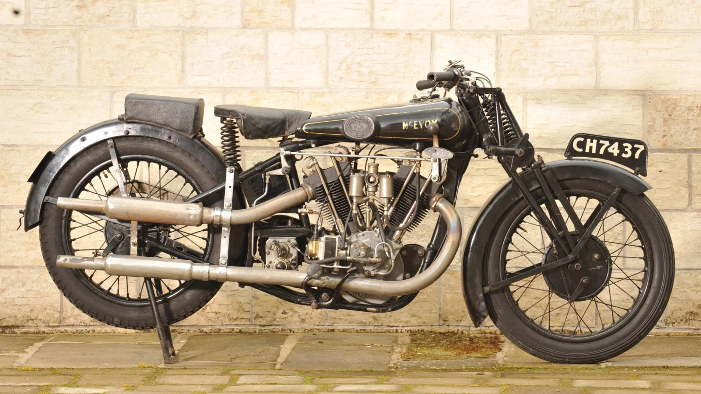 The McEvoy-JAP ranks highly amongst the most coveted British marques of the 1920s, having only been produced for five years, before the death of the company's major financial backer (practicing at the Isle of Man for the TT) saw the company wound up. In it's short-lived existence, the McEvoy name became a regular winner at Brooklands. This JAP-engined 1928 McEvoy 980cc V-twin was sold by Bonhams for GBP99,608 (US$162,678) in July, 2009.