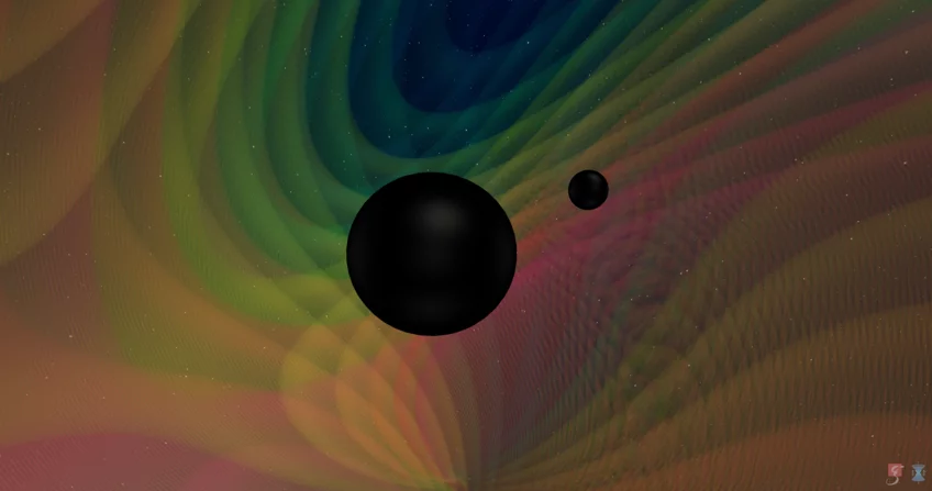 An artist's impression of two black holes of unequal mass, which collided to give off the unique new gravitational wave signal