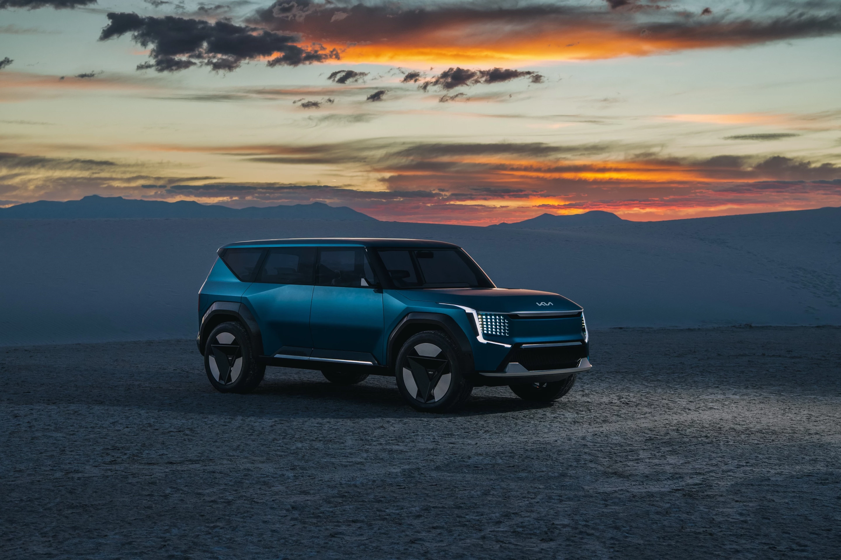 Kia doesn't give any powertrain specifications but says the Concept EV9 could travel roughly 300 miles per charge