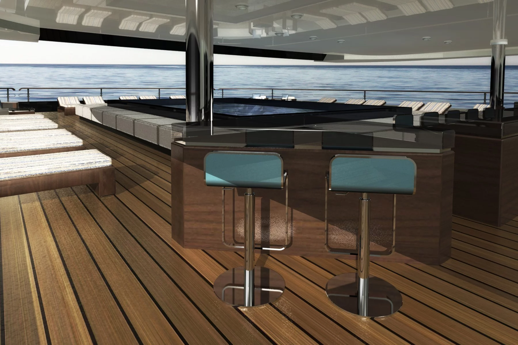 The main deck's pool and bar