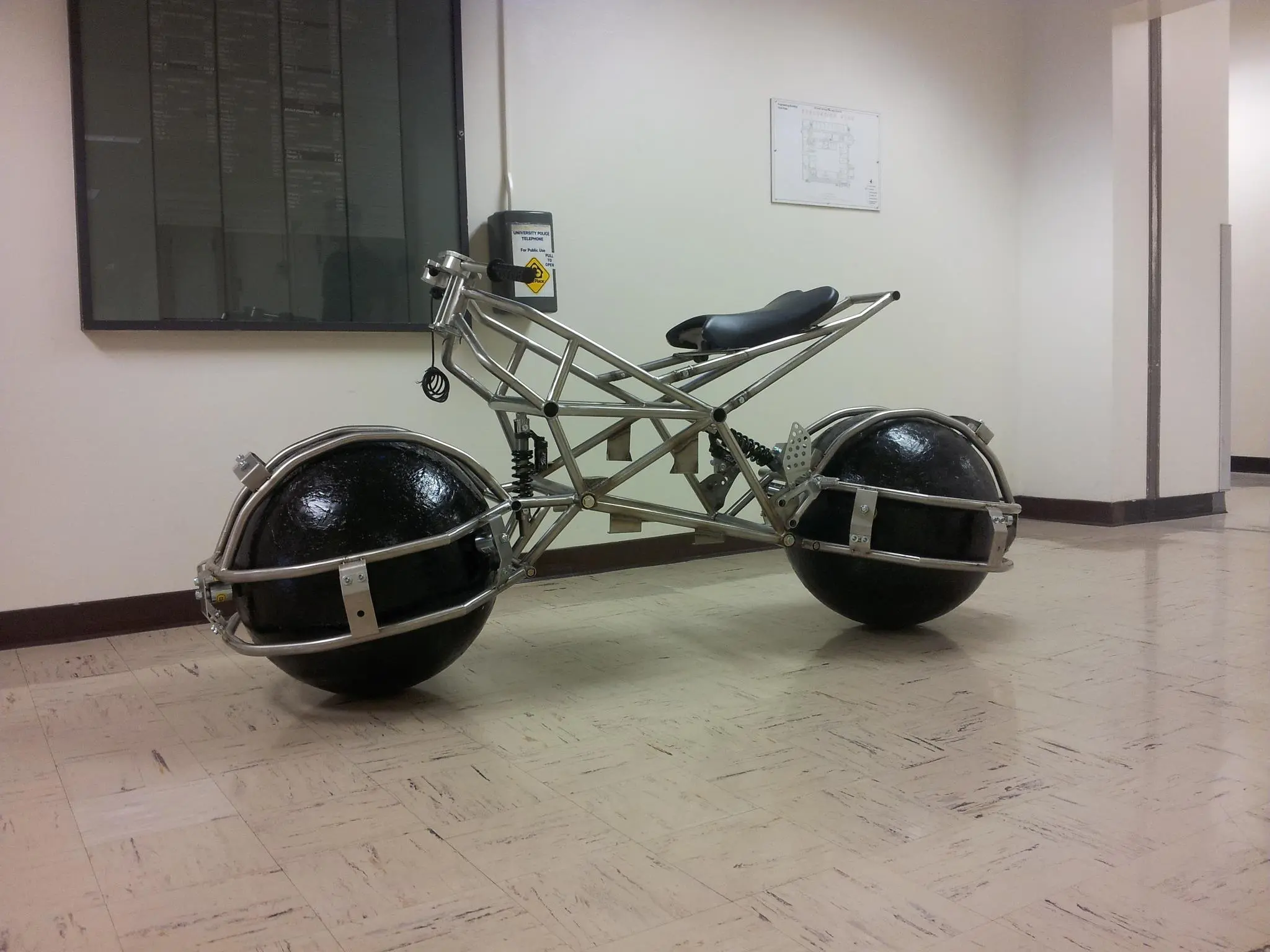 The vehicle's spheres are contained within the swingarms