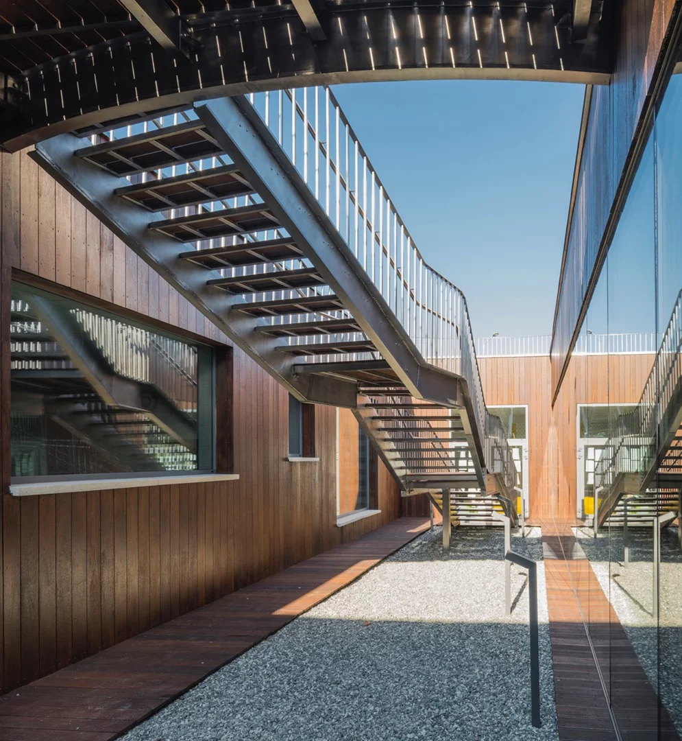 Kindergarten's atrium provides access to the rooftop terrace