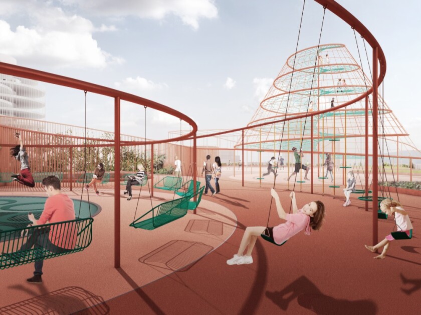 The roof-based playground features some quite involved looking play structures (Image: JAJA Architects)
