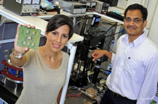 Purdue University's Tannaz Harirchian and Professor Suresh Garimella have developed a new means of cooling chips in electric and hybrid applications(Photo: Andrew Hancock)