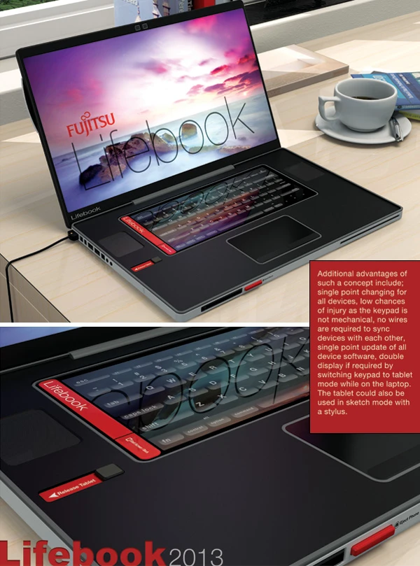 The tablet can also be used as a second display for the concept Lifebook or as a digital sketchpad with a stylus