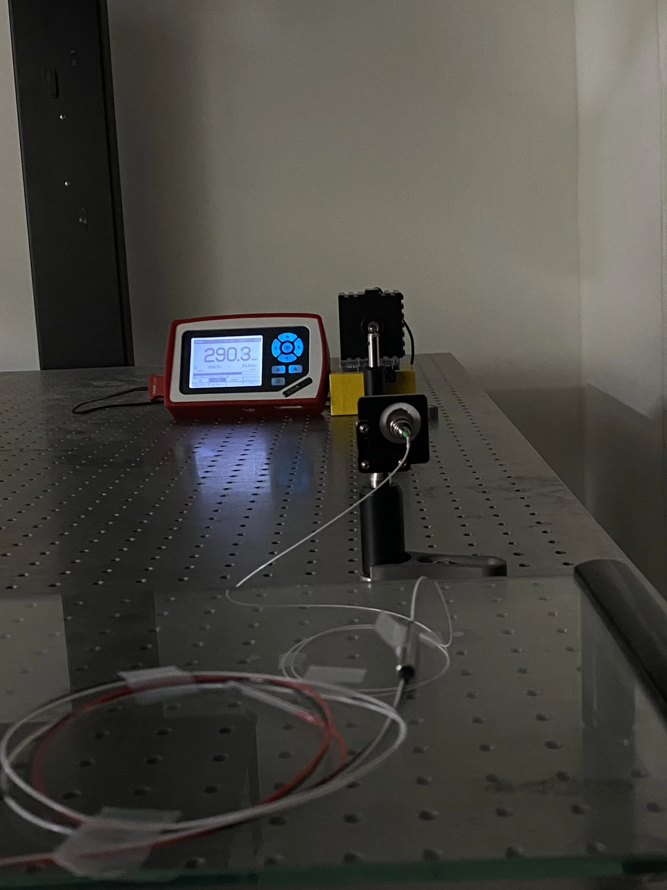 The experimental setup for the new wireless power system, which was used to power an LED from up to 100 ft (30 m) away