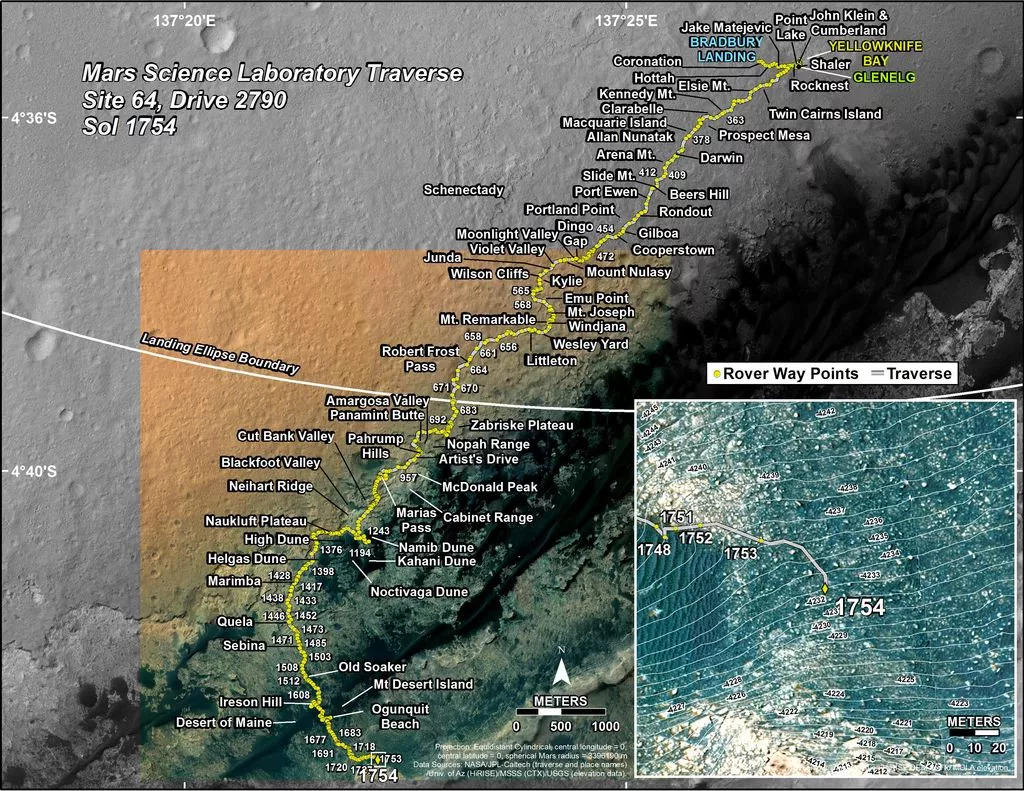 The map of Curiosity's journey over the last five years