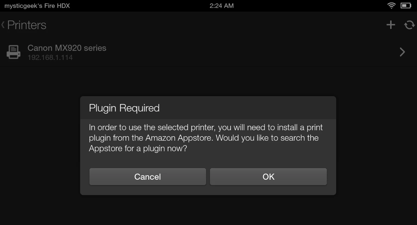 You'll need to install your printer manufacturer's plugin the first time