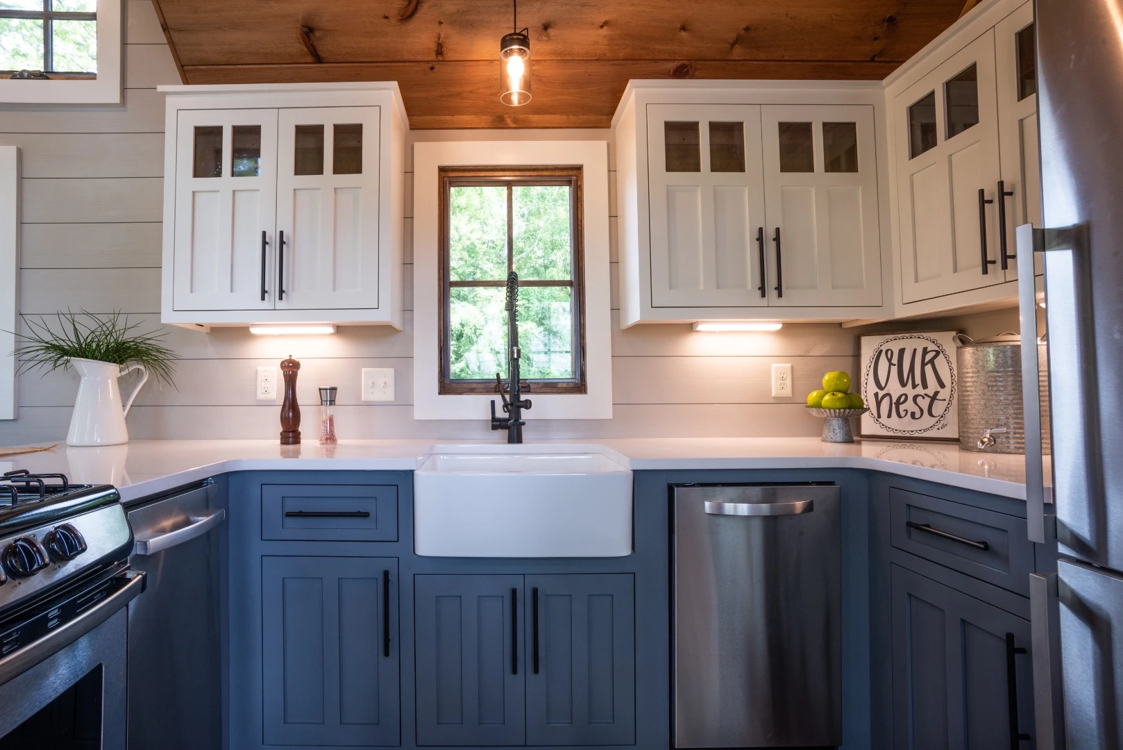 The Denali XL's kitchen cabinetry is custom made and offers lots of storage space for a tiny house