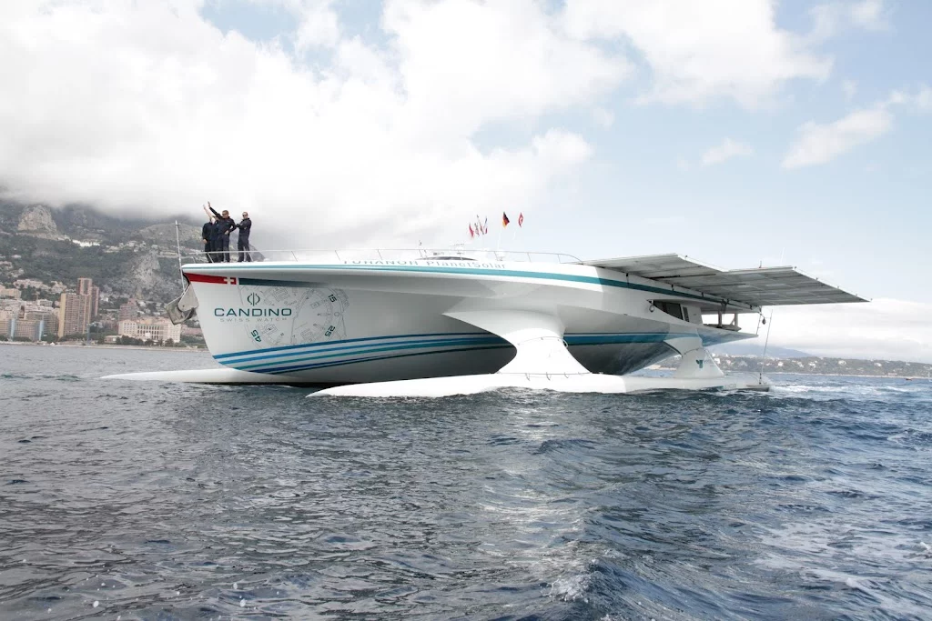 The TURANOR PlanetSolar, as it enters Monaco's Hercule Harbor