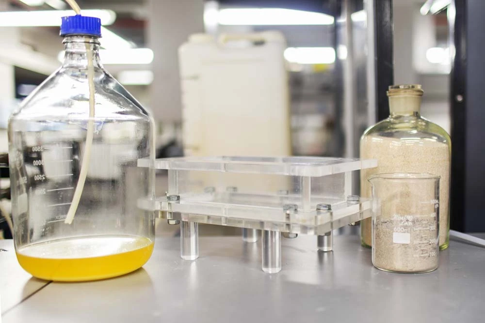 The urine biological bricks are made in molds at room temperature