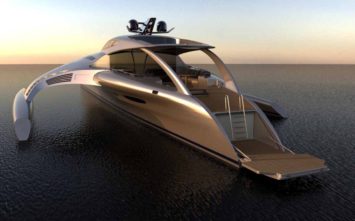 The Adastra is a one-off luxury trimaran, currently under construction in China (Image: John Shuttleworth Yacht Designs)