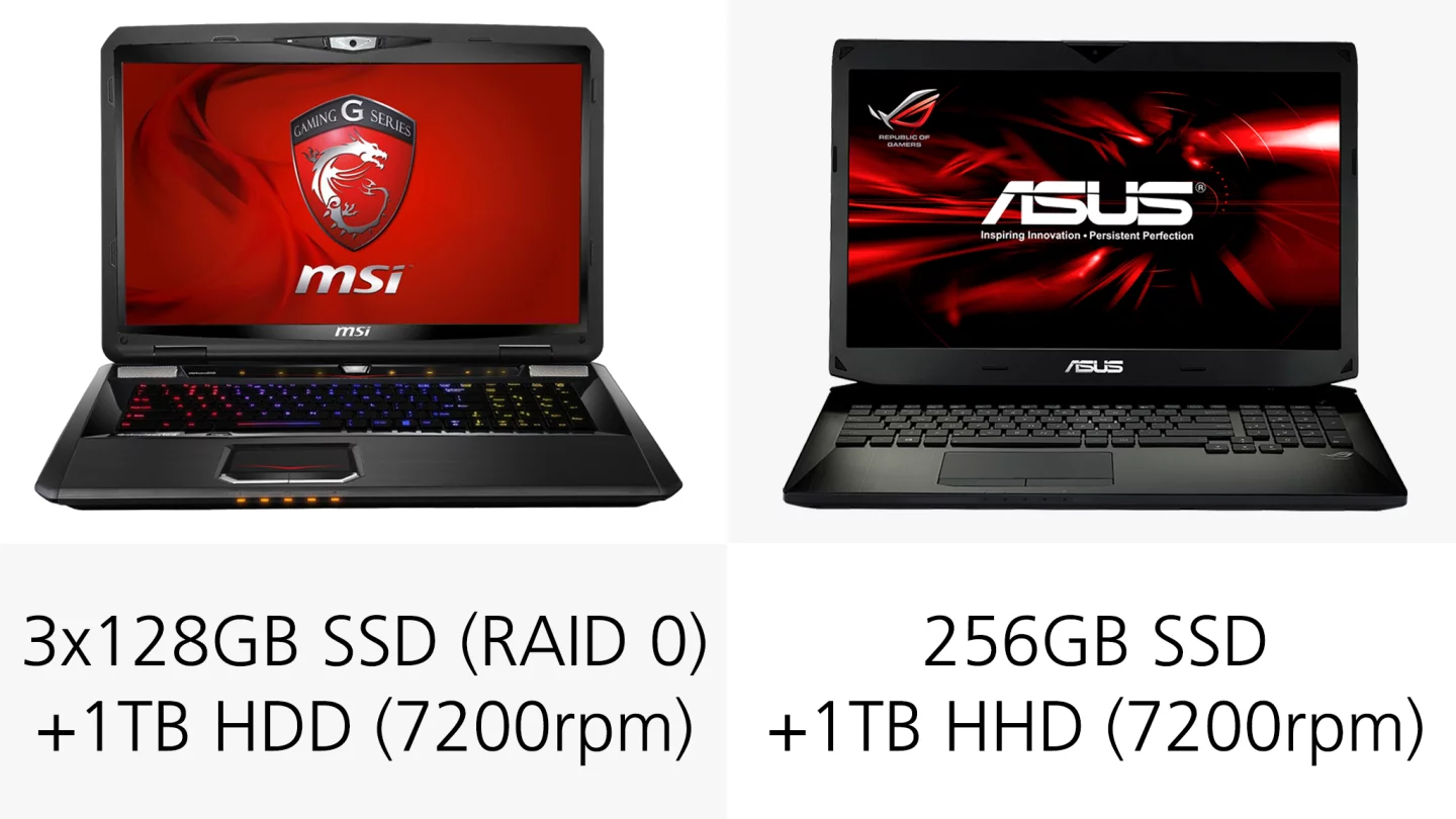 Both storage configurations feature SSDs, but the MSI setup is superior
