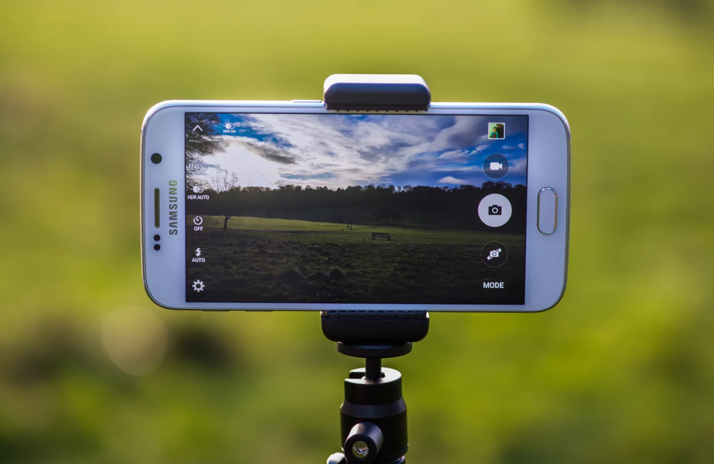The smartphone mount on the MonoShot tripod will even fit large phones