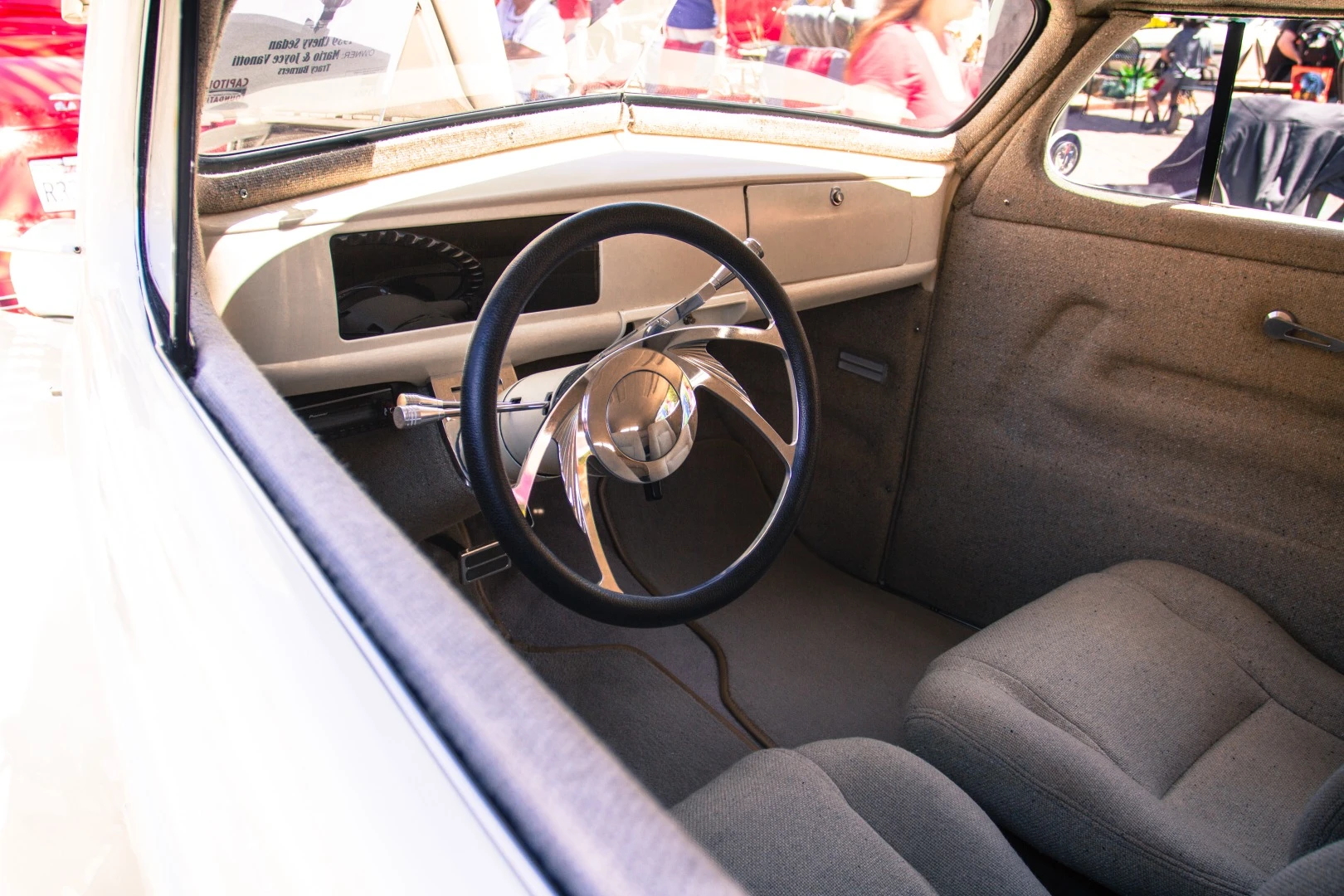 ... and then you look inside the 1939 Chevy Sedan, it's still clean, but boasts an LED dash!