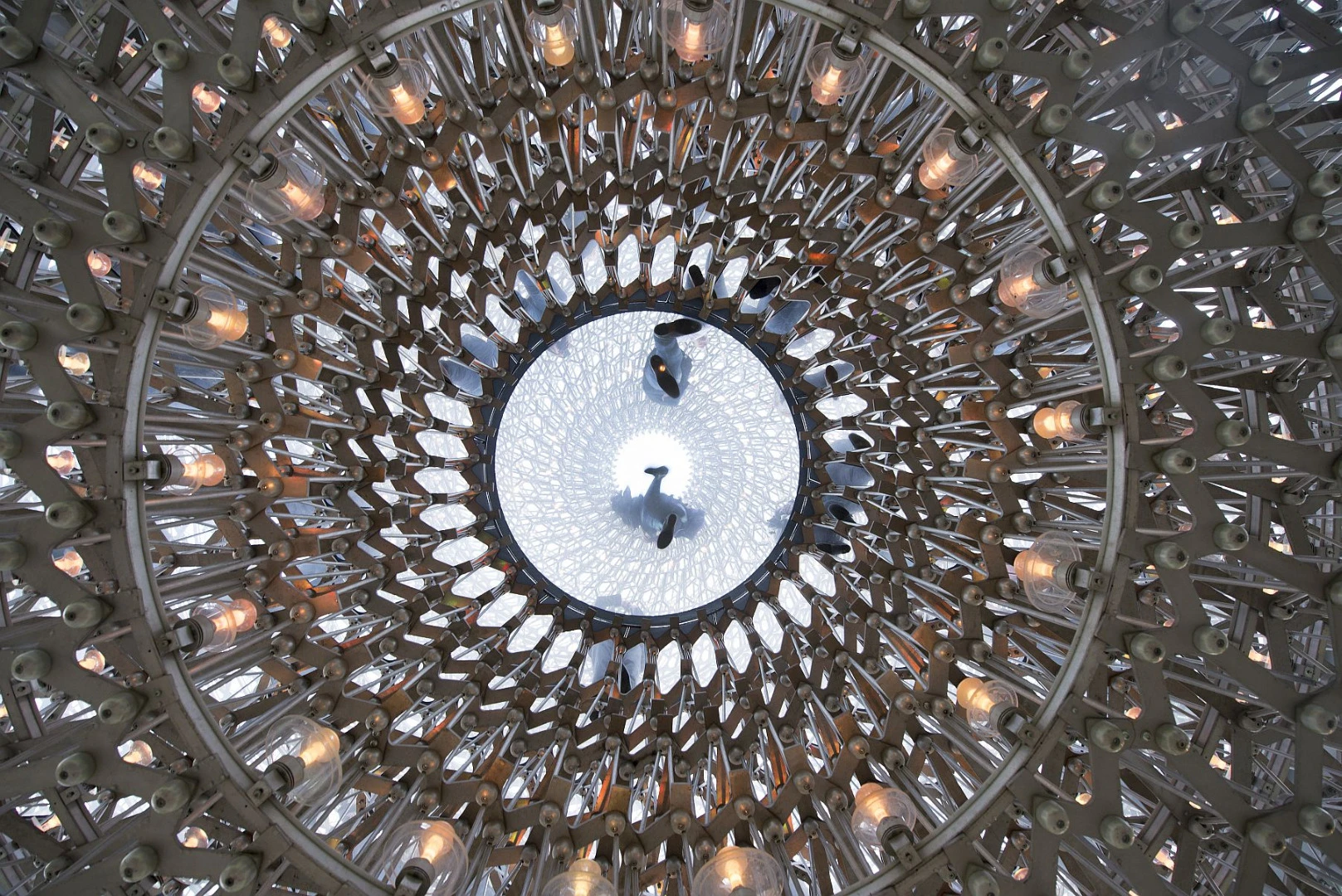 View of The Hive looking up while standing in the center