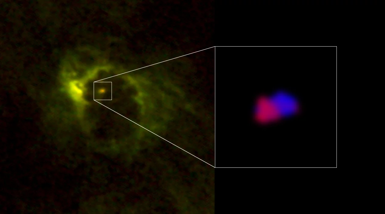 ALMA determined the motion of the gas at the center of M77: blue is gas moving towards us, while red is that moving away from us