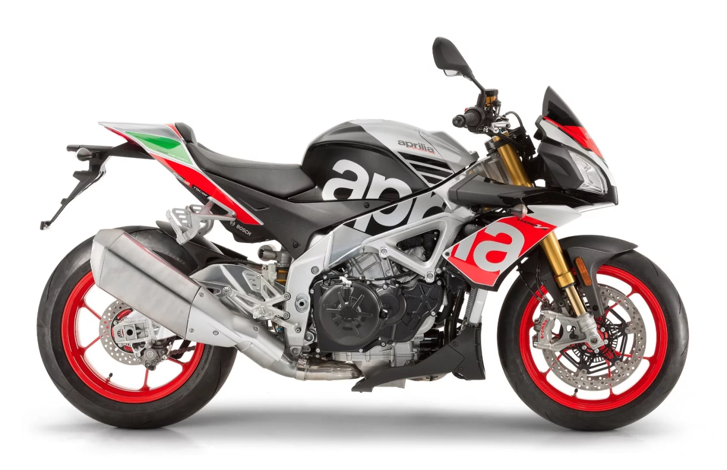 The Tuono V4 1100 shares all of the new electronic controls and braking systems with the RSV4