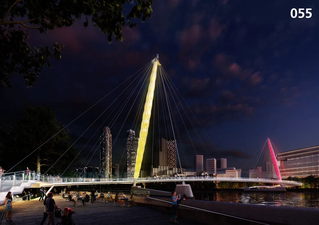 A bridge with colorful pillars (Image: NEP Bridge Competition)