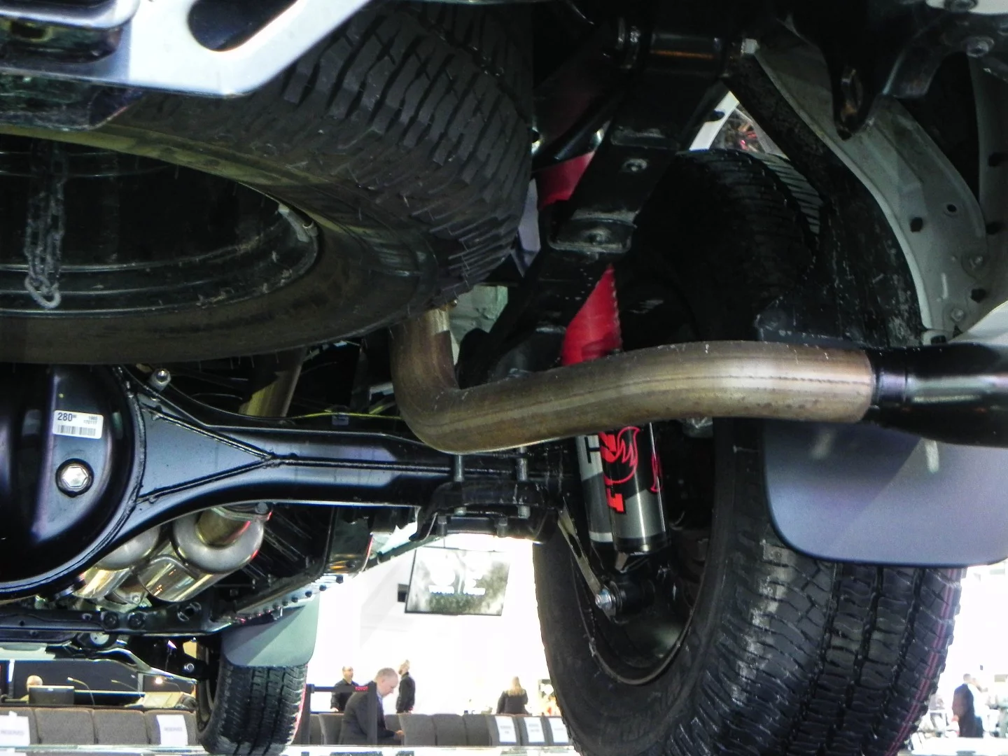 Here, the upgraded shock absorbers and stronger ties can be seen underneath the Tundra TRD Pro