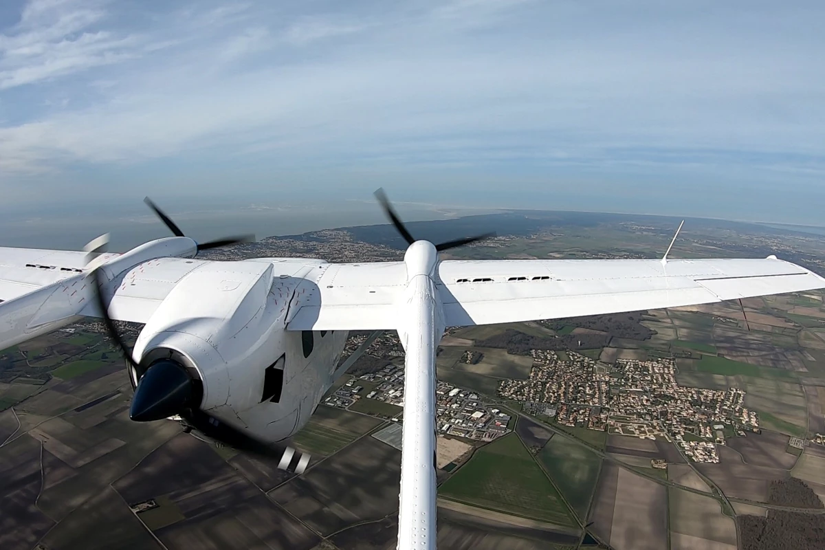 Looking forward from the back of the Cassio 1 testbed aircraft
