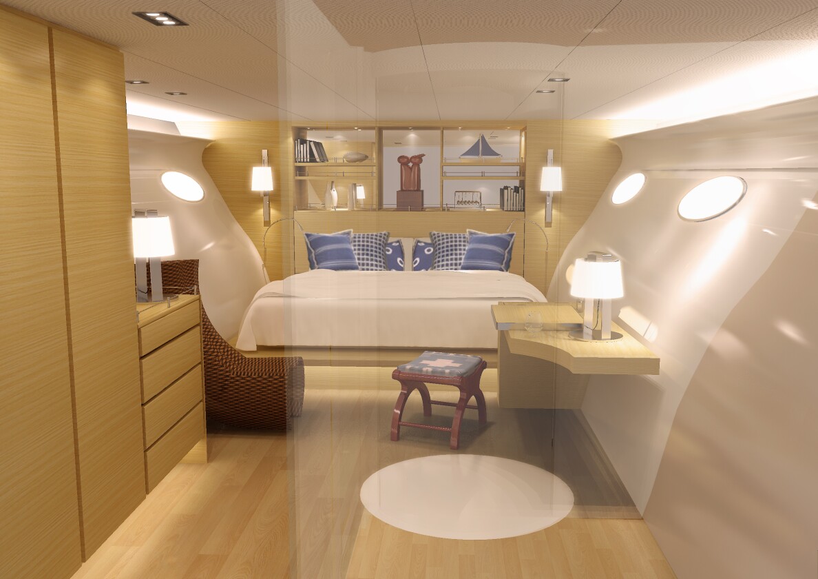 The Adastra's master bedroom (Image: John Shuttleworth Yacht Designs)
