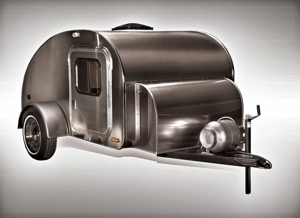 The High Camp teardrop features birch plywood construction with an aluminum skin