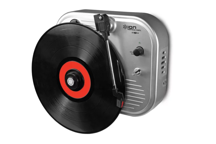 ION's Vertical Vinyl Wall Mountable Turntable lets users play their records vertically
