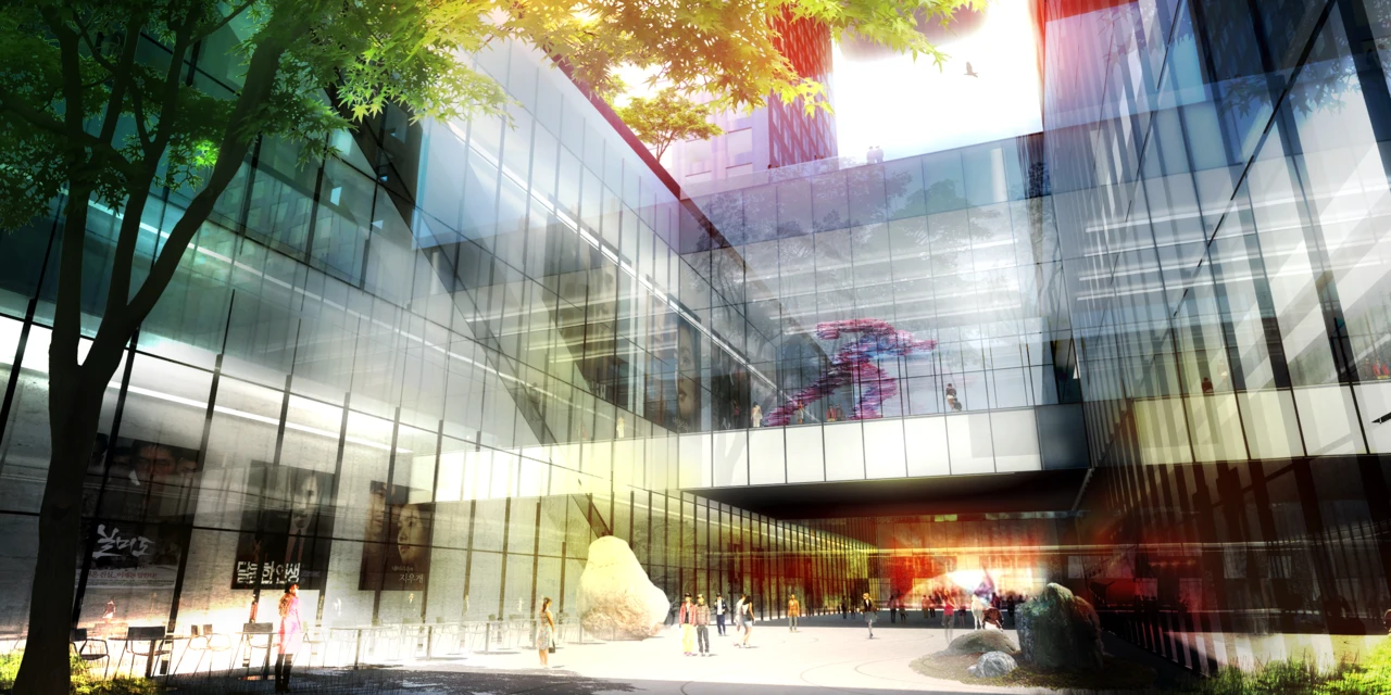 A courtyard slightly below ground level will also connect the two buildings