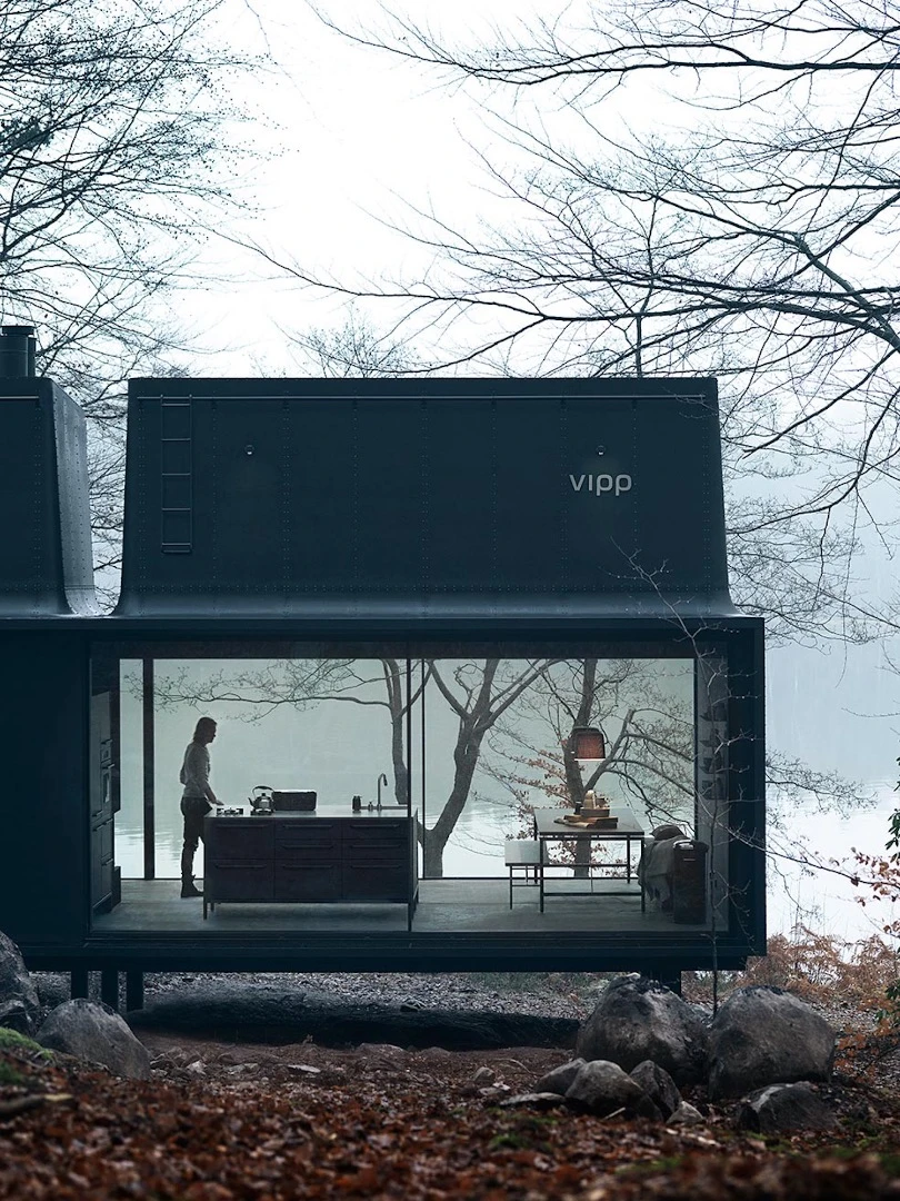 The Vipp Shelter pictured is situated in an isolated area in a Swedish forest