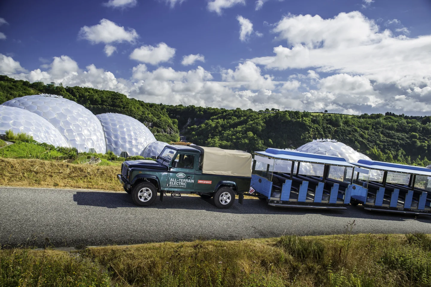 The Electric Defender showed its worth by hauling a 12-tonne road train up a 6 percent incline