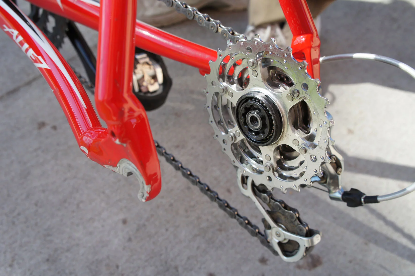 When the HubDock-equipped rear wheel is removed, the freehub and cassette remain attached to the frame