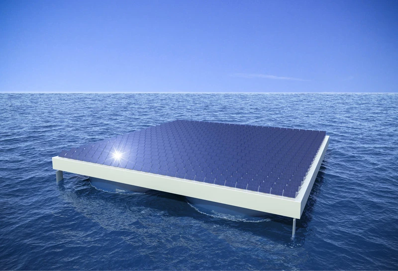 The solar panels use a giant platform that remains steady in rough seas