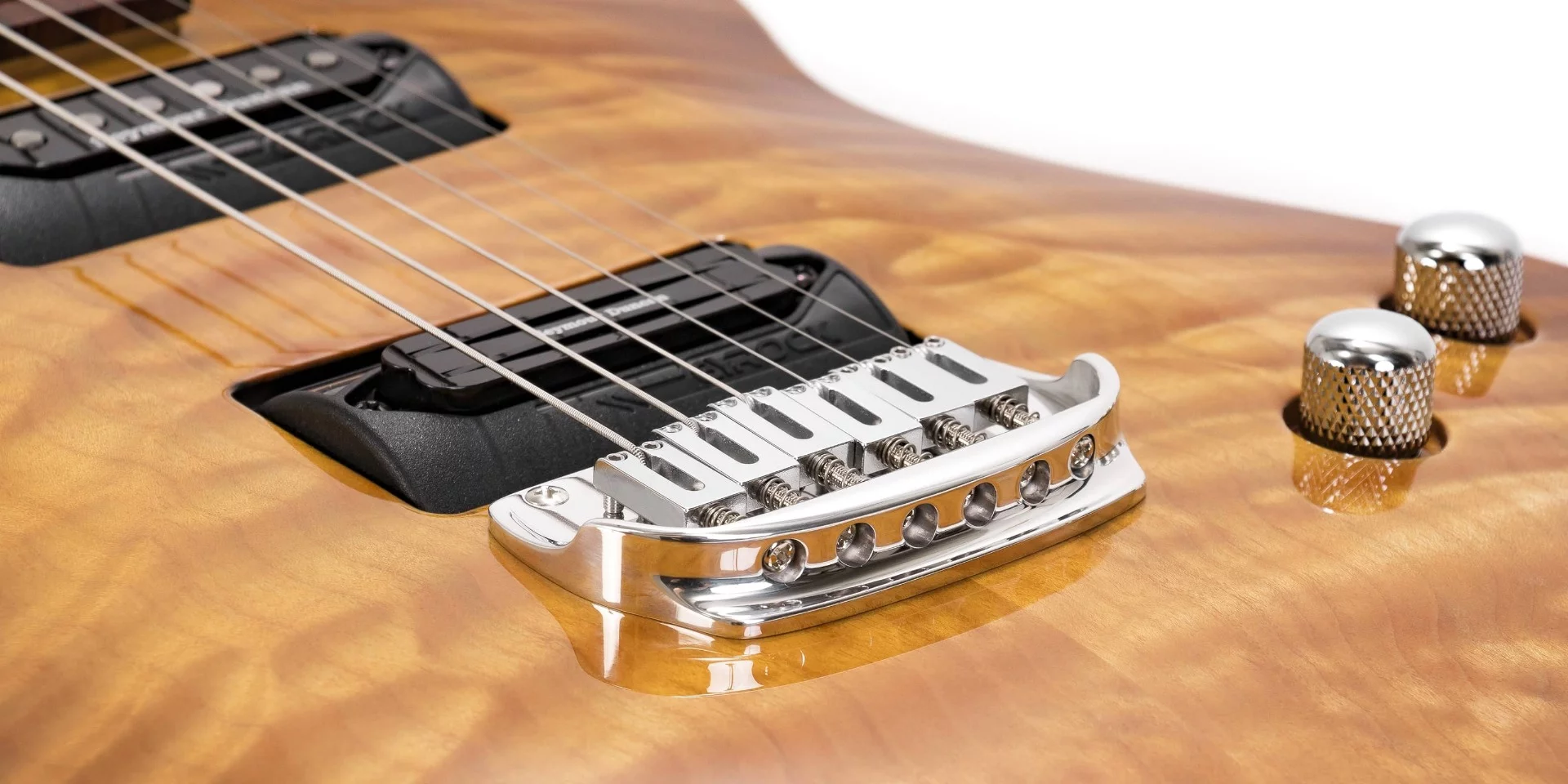 Each Gyrock pickup module hosts up to three Seymour Duncan pickups, and the player can mix and match pickups in use on-the-fly