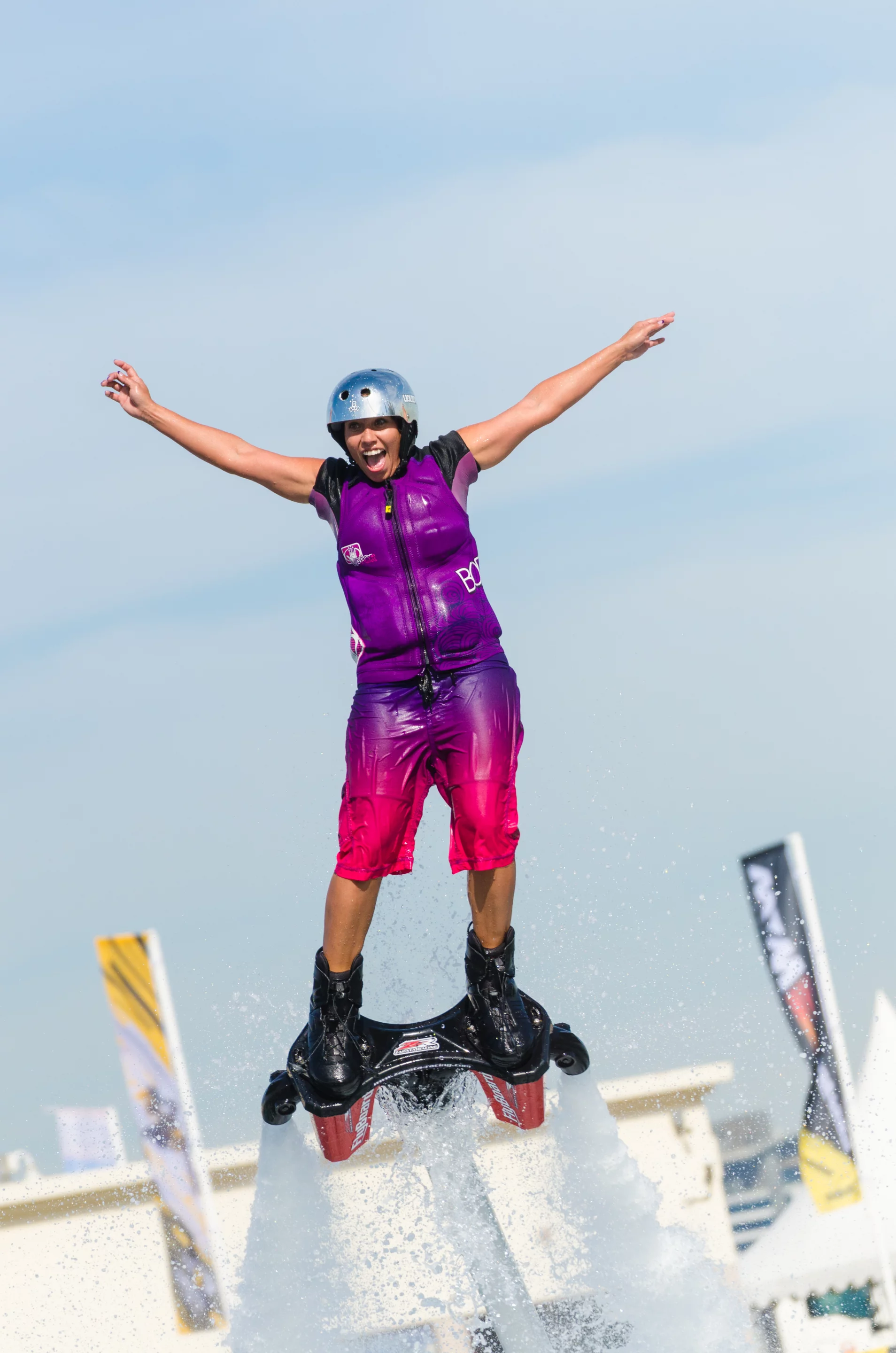 Yolanda Baker of the United States finished third in the inaugural Womens Flyboard World Cup held in Dubai, December, 2014 (Photo: Liam McKenna)