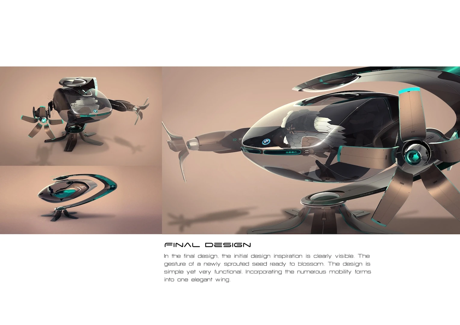 Another BMW entry, the “S.E.E.D (Sustainable Efficient Exploratory Device)” was references the maple seed to create a vehicle that could "explore the world’s harshest environments in search for new life forms and inspiration."