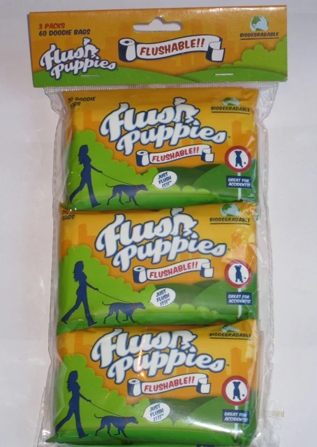 Flush Puppies are dog waste bags that dissolve when flushed down the toilet