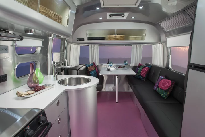 Aluminum adorns surfaces all over the International Sterling interior