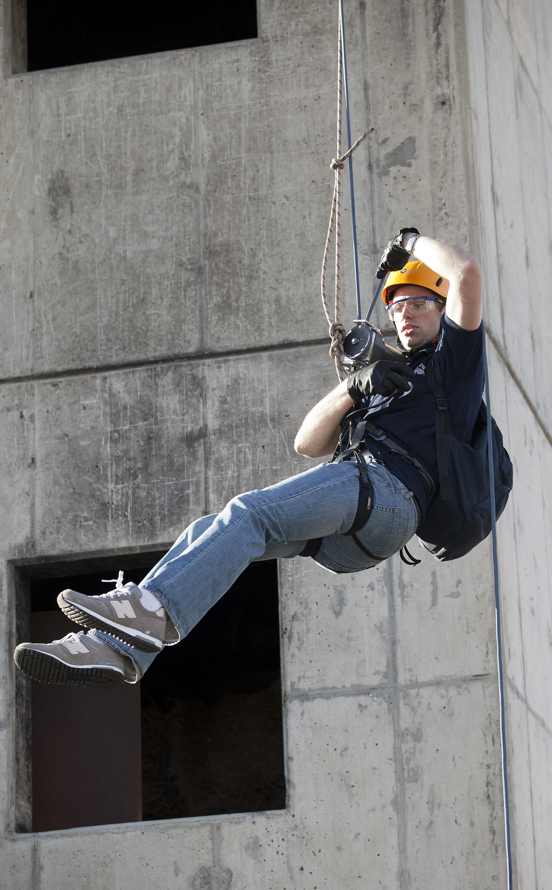 Student Dave Monk demonstrates the winch device