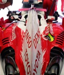 Toyota's Formula One car, aerodynamically tuned for maximum downforce and minimum drag